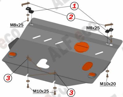 Защита алюминиевая Alfeco для картера и КПП Nissan March K13 2010-2016. Артикул ALF.15.56 AL4