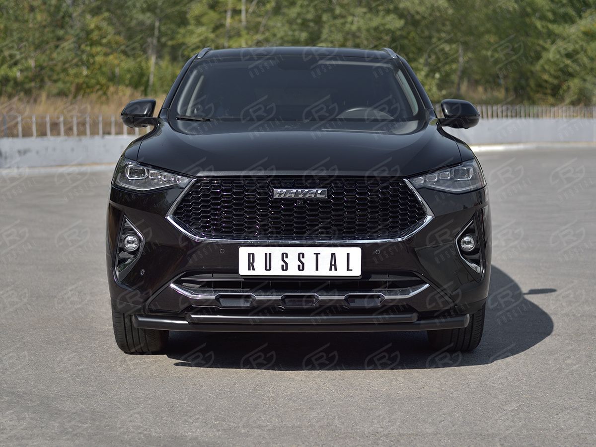 Защита RusStal переднего бампера d63 секции-d42 дуга для Haval F7x 1.5 4WD 2019-2022 Черная. Артикул HF7XZ-003836CH