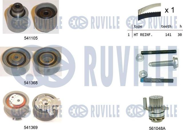 Помпа (водяной насос) с комплектом ремня ГРМ Ruville для Volkswagen Golf VI 2007-2009. Артикул 5501261