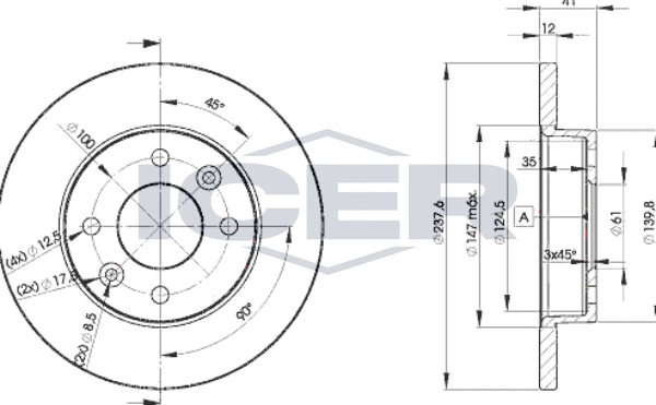 Тормозной диск Icer передний для Dacia 1410 1994-1998. Артикул 78BD4705-2