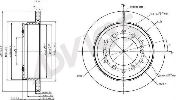 Тормозной диск Advics для Toyota Land Cruiser Prado 150 2009-2026. Артикул A6R161B