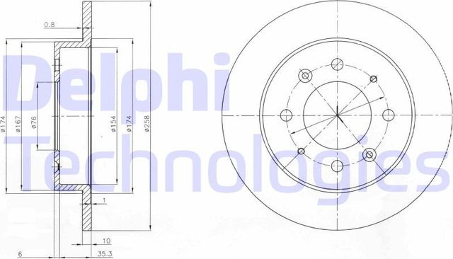 Тормозной диск Delphi задний для Kia Spectra II 2004-2009. Артикул BG4017