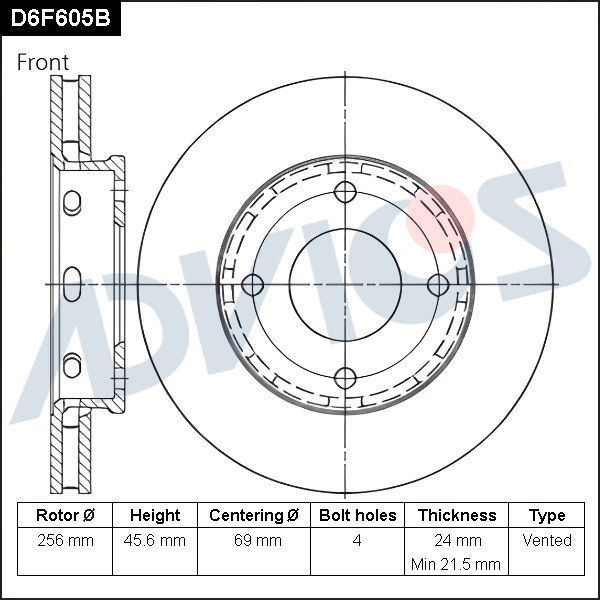 Тормозной диск Advics. Артикул D6F605B