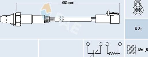 Лямбда-зонд (кислородный датчик) FAE. Артикул 77262