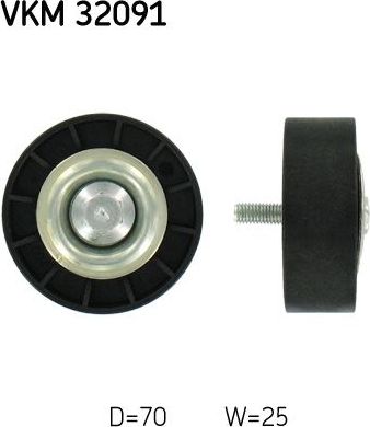 Направляющий (ведущий) ролик приводного поликлинового ремня SKF. Артикул VKM 32091