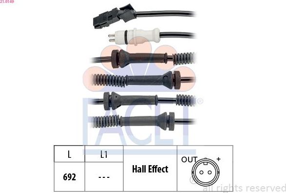 Датчик ABS Facet Made in Italy - OE Equivalent передний правый/левый для Renault Trafic II 2001-2014. Артикул 21.0149