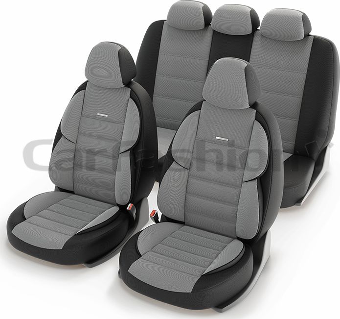 Чехлы универсальные CarFashion Gross на сидения авто, цвет Светло-серый/Черный/Черный. Артикул 11176