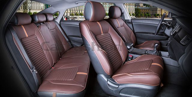 Накидки универсальные CarFashion Sector Leather с юбкой на задние сиденья авто, цвет Кофе/Кофе/Кофе. Артикул 24037