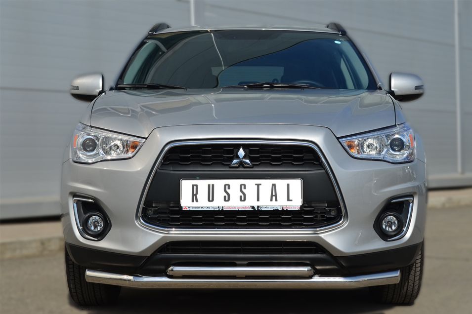 Защита РусCталь переднего бампера d63xd42 (дуга) для Mitsubishi ASX I рестайлинг 2012-2016. Артикул MASZ-001321