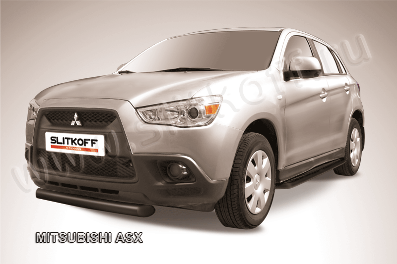 Защита Slitkoff переднего бампера d76 короткая ЧЕРНАЯ матовая для Mitsubishi ASX 2010-2012. Артикул MAS005B