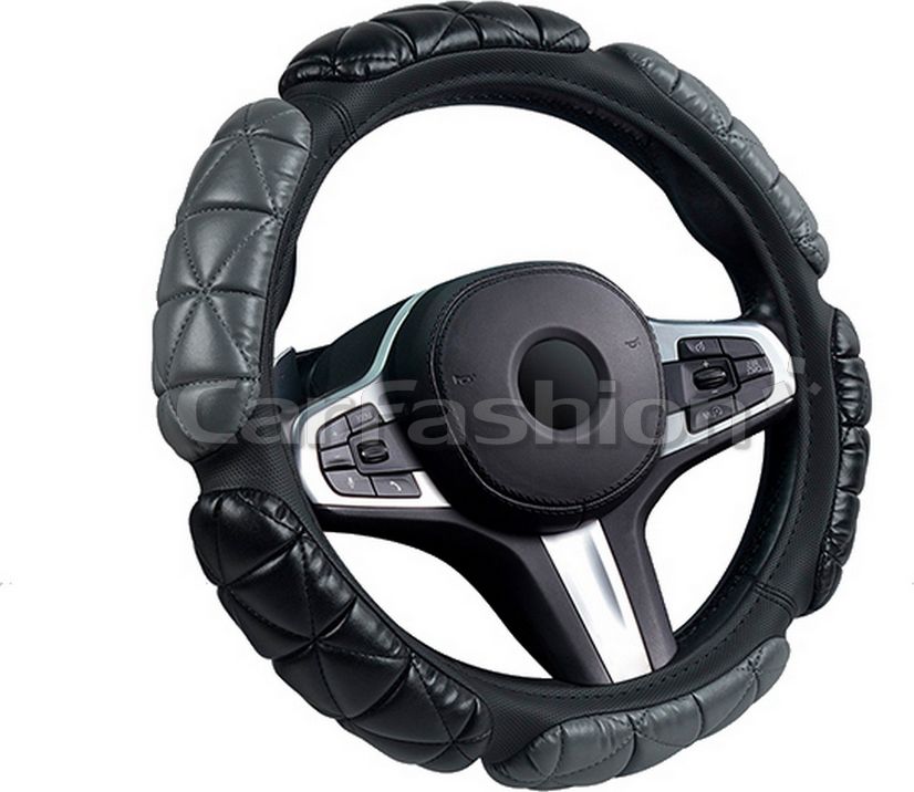 Оплётка на руль CarFashion Balloon (размер M, экокожа, цвет ЧЕРНЫЙ/СЕРЫЙ). Артикул 31647