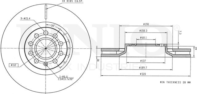 Диск тормозной (Unio). Артикул BRD-20413