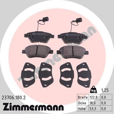 Тормозные колодки Zimmermann передние для Fiat Bravo II 2007-2014. Артикул 23706.180.2