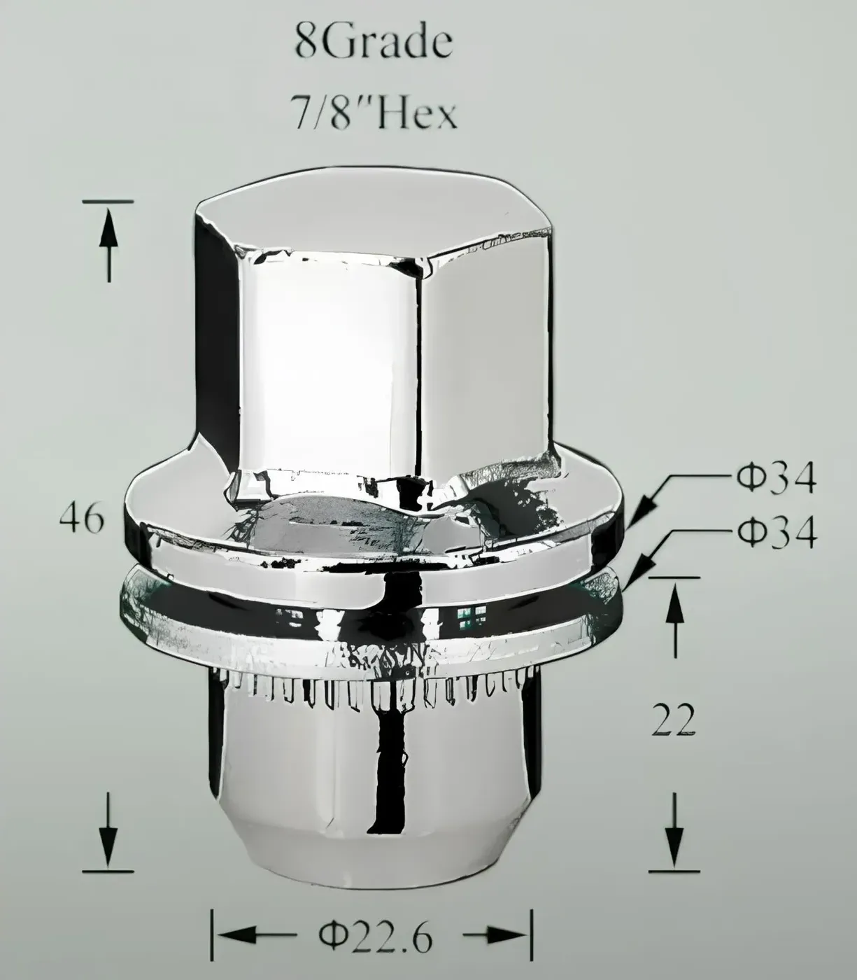 Гайка колесная M14x1,5x46, несъемная шайба, кл.22, закрытая, хром для а/м Land Rover (ASCR014) (Airline). Артикул ASCR014