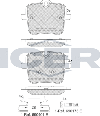 Тормозные колодки Icer задние для Rolls-Royce Ghost II 2020-2026. Артикул 182308