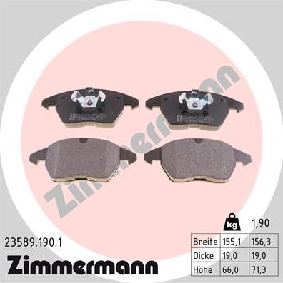 Тормозные колодки Zimmermann передние для Audi A1 I (8X) 2010-2018. Артикул 23589.190.1