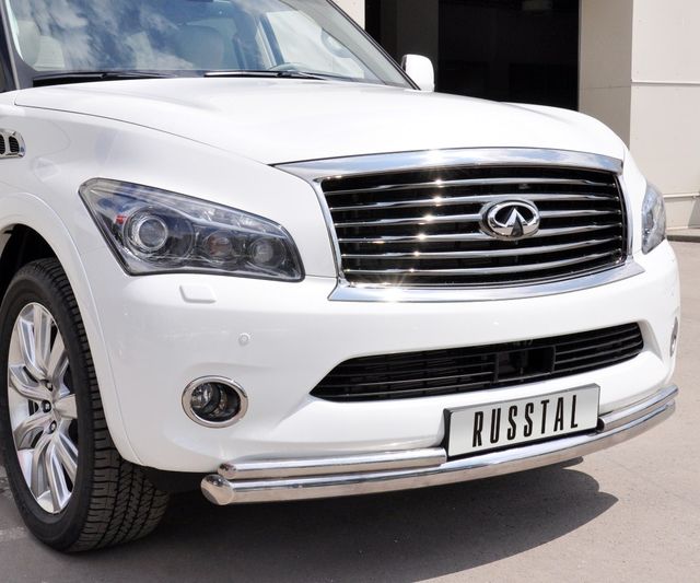 Защита RusStal переднего бампера d76/42 (дуга) для Infiniti QX56 III 2010-2013. Артикул INZ-000327