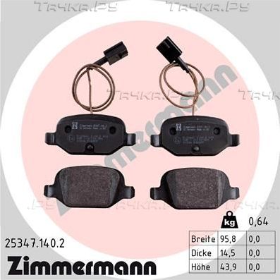 Тормозные колодки Zimmermann задние для Fiat 500 II 2007-2026. Артикул 25347.140.2