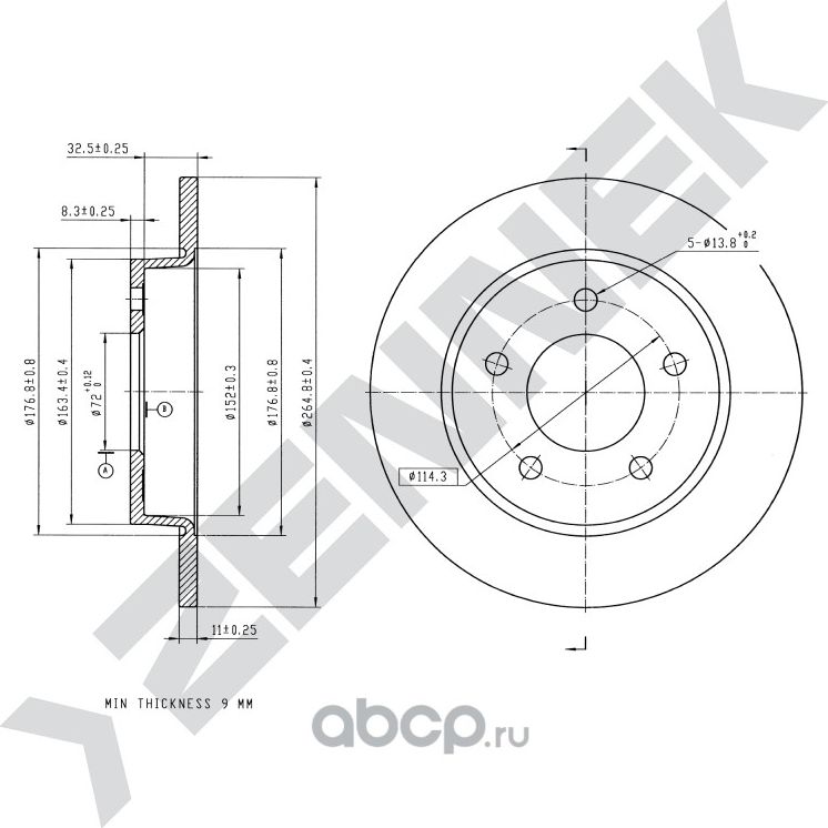 Диск тормозной задний MAZDA 3 00-> PREMACY 99-05 (Zennek). Артикул DBD0200