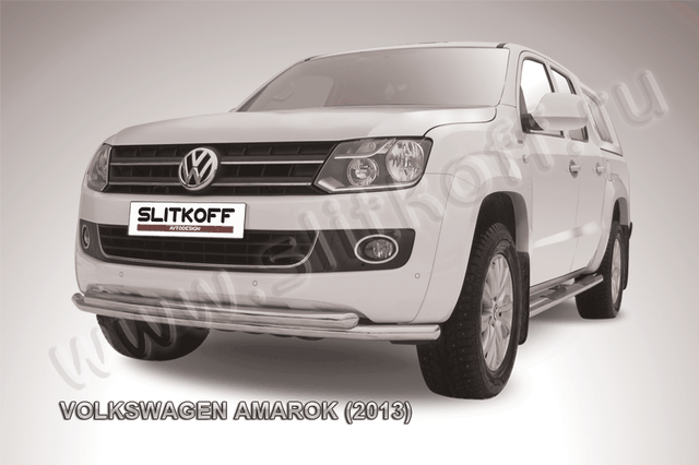 Защита Slitkoff переднего бампера d57/57 двойная радиусная для Volkswagen Amarok 2010-2015. Артикул VWAM13-006