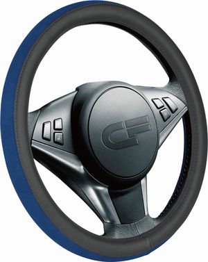Оплётка на руль CarFashion Flip (размер M, экокожа, цвет ЧЕРНЫЙ/СИНИЙ/СИНИЙ). Артикул 31317