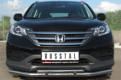 Защита РусCталь переднего бампера d63хd42 (прямой) для Honda CR-V IV до рестайлинга 2012-2015. Артикул HVZ-001337