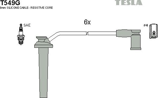 Высоковольтные провода (провода зажигания) (комплект) Tesla для Ford Mondeo III 2000-2007. Артикул T549G