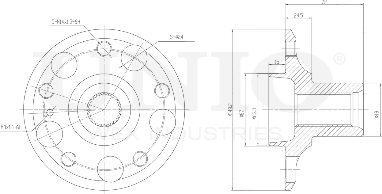 Ступица колеса (Unio). Артикул HUB-20259