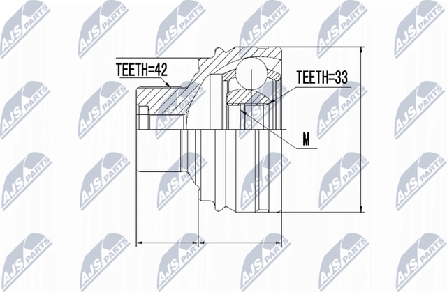 Шрус внутренний (граната) NTY передний для Audi S5 I (8T) 2010-2017. Артикул NPZ-AU-051