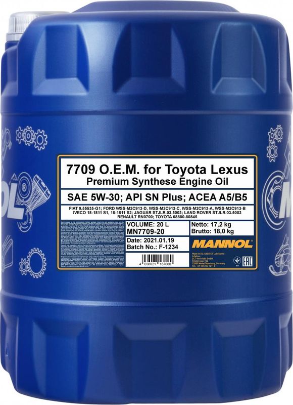 Масло моторное O.E.M. for TOYOTA/LEXUS 5W-30 (20л) (Mannol). Артикул 1198