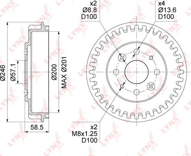 Тормозной барабан LYNXauto задний для Kia Sephia I 1993-1997. Артикул BM-1081