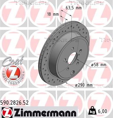 Тормозной диск Zimmermann SPORT Z задний для Subaru Legacy V 2010-2014. Артикул 590.2826.52