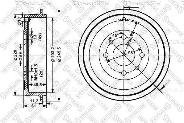 Тормозной барабан Stellox задний для Fiat Idea 2003-2016. Артикул 6025-2314-SX