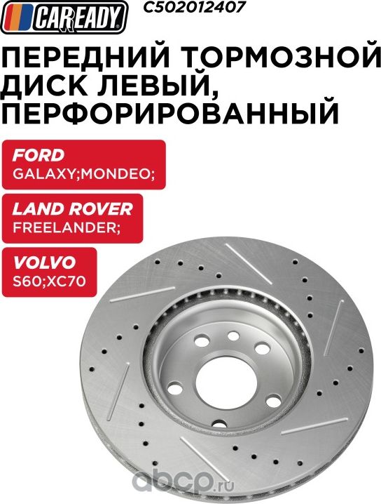 Передний тормозной диск левый, перфорированный (Caready). Артикул C502012407
