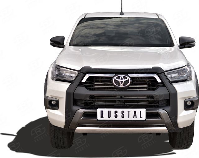 Защита RusStal переднего бампера d75х42 дуга для Toyota Hilux VIII Black Onyx 2020-2026. Артикул THBOZ-003506