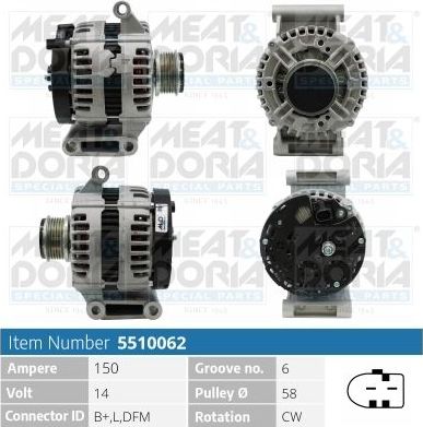 Генератор Meat & Doria для Citroen Jumper II 2006-2026. Артикул 5510062