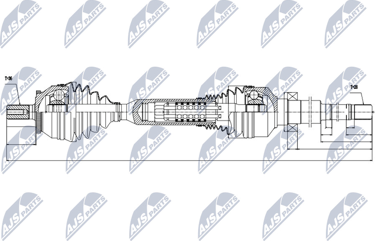Полуось (привод в сборе, приводной вал) NTY. Артикул NPW-VV-049