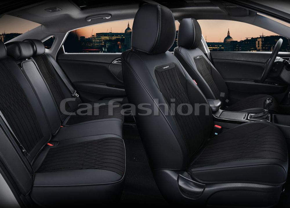 Чехлы универсальные каркасные CarFashion 5D Gothic Plus на сидения авто, цвет Черный/Черный/Черный. Артикул 27289