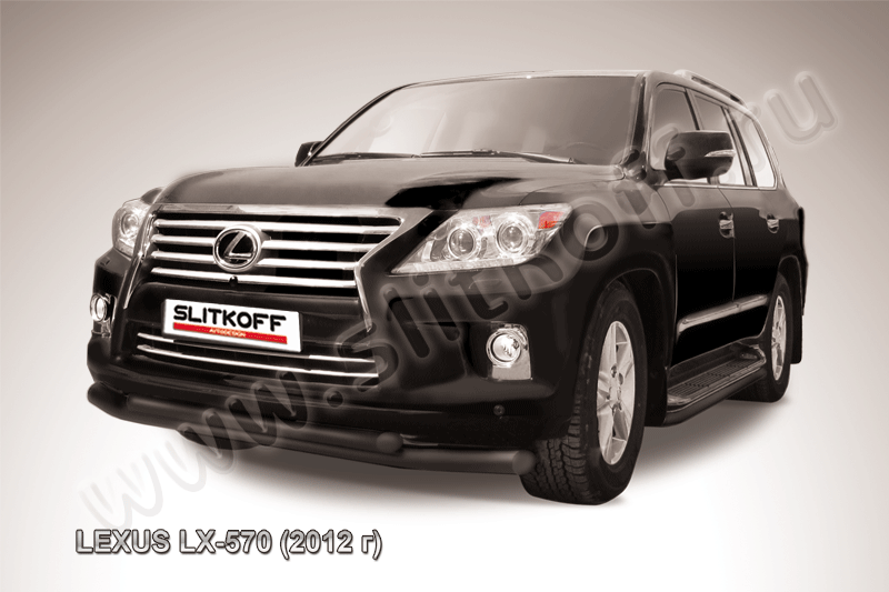 Защита Slitkoff переднего бампера d76/57 двойная ЧЕРНАЯ матовая для Lexus LX 570 2012-2026. Артикул LLX570-12-006B