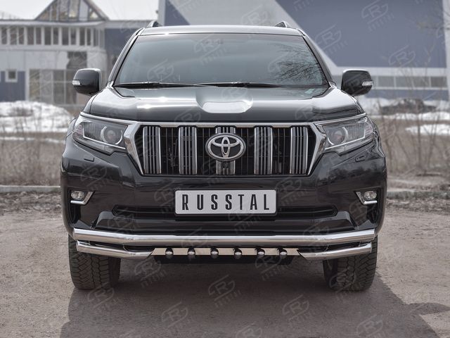 Защита RusStal переднего бампера d63 секции-d63 уголки+d42 зубы для Toyota Land Cruiser Prado 150 2й Рестайлинг (кроме Style) 2017-2026. Артикул LCPZ-002861