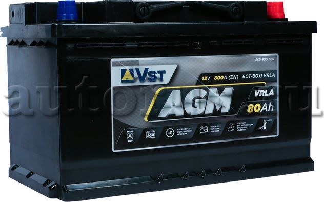 Аккумуляторная батарея V СТАНДАРТ AGM [12V 80Ah 800A) (VST). Артикул 580900080