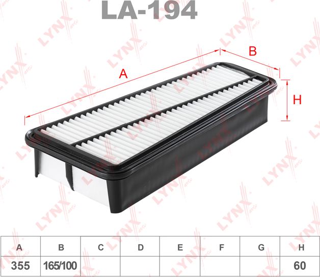 Воздушный фильтр LYNXauto для Toyota 4Runner IV 2002-2009. Артикул LA-194