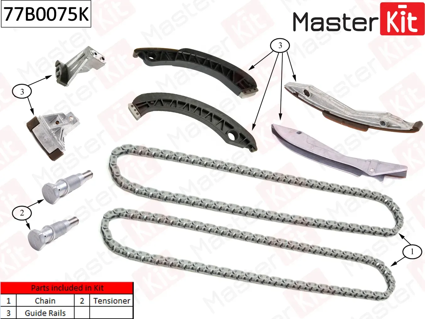 77B0075K Комплект цепи ГРМ BMW X5 E53/E70 4.4I 04- N62 (Master KIT) Master KIT. Артикул 77b0075k