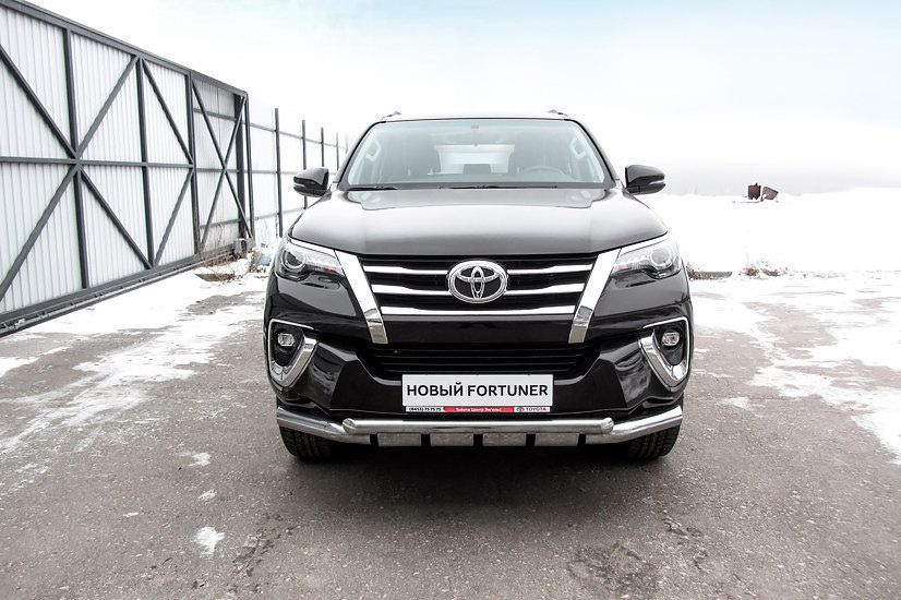 Защита Slitkoff переднего бампера d76+d57 двойная с профильной ЗК для Toyota Fortuner II (для России) 2017-2026. Артикул TFOR-003