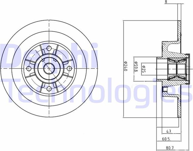 Диск тормозной с интегрированным подшипником Delphi задний для Renault Wind 2010-2013. Артикул BG9028RS