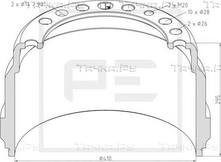 Тормозной барабан PE Automotive задний для Volvo  FH16 1993-2002. Артикул 146.048-00A
