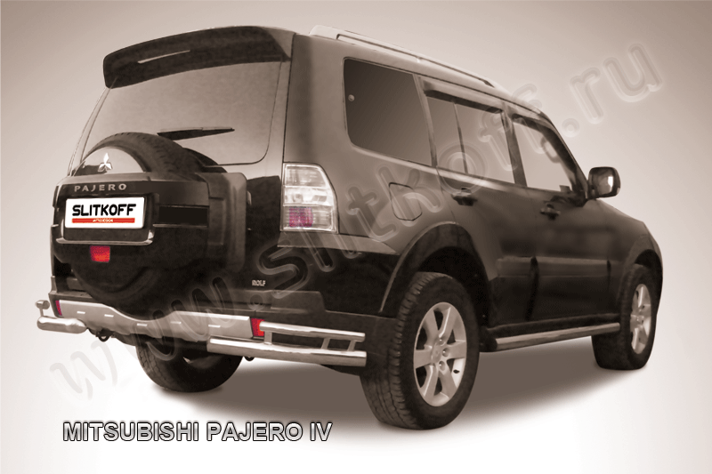 Защита Slitkoff задняя d76/42 уголки двойные для Mitsubishi Pajero IV 2006-2011. Артикул MPJ018