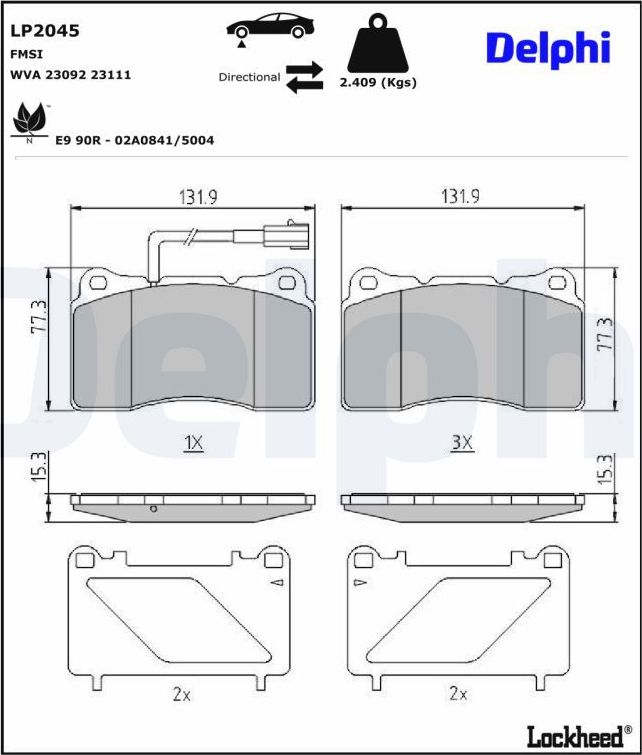 Тормозные колодки Delphi (Low-Metallic). Артикул LP2045
