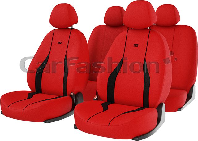 Чехлы универсальные CarFashion Neon на сидения авто, цвет Черный/Красный/Черный/LOGO черный. Артикул 10014