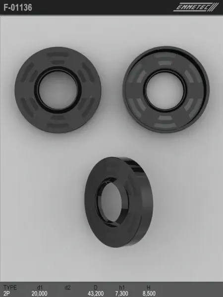 Сальник 20,00/43,20*7,30/8,50 тип 2P (Emmetec). Артикул F01136